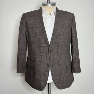 Custom Tailored Wool Plaid 46R Blazer Vitale Barberis Canonico Fabric Menswear